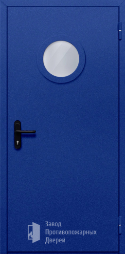 Фото двери «Однопольная с круглым стеклом (синяя)» в Куровскому