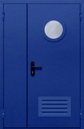Фото двери «Полуторная с круглым стеклом и решеткой (синяя)» в Куровскому