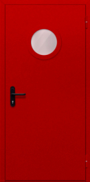 Фото двери «Однопольная с круглым стеклом (красная)» в Куровскому